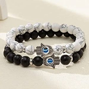 2-3Pcs Lucky Turkish Blue Evil Eye Hamsa Hand of Fatima Beaded Stretch Bracelet